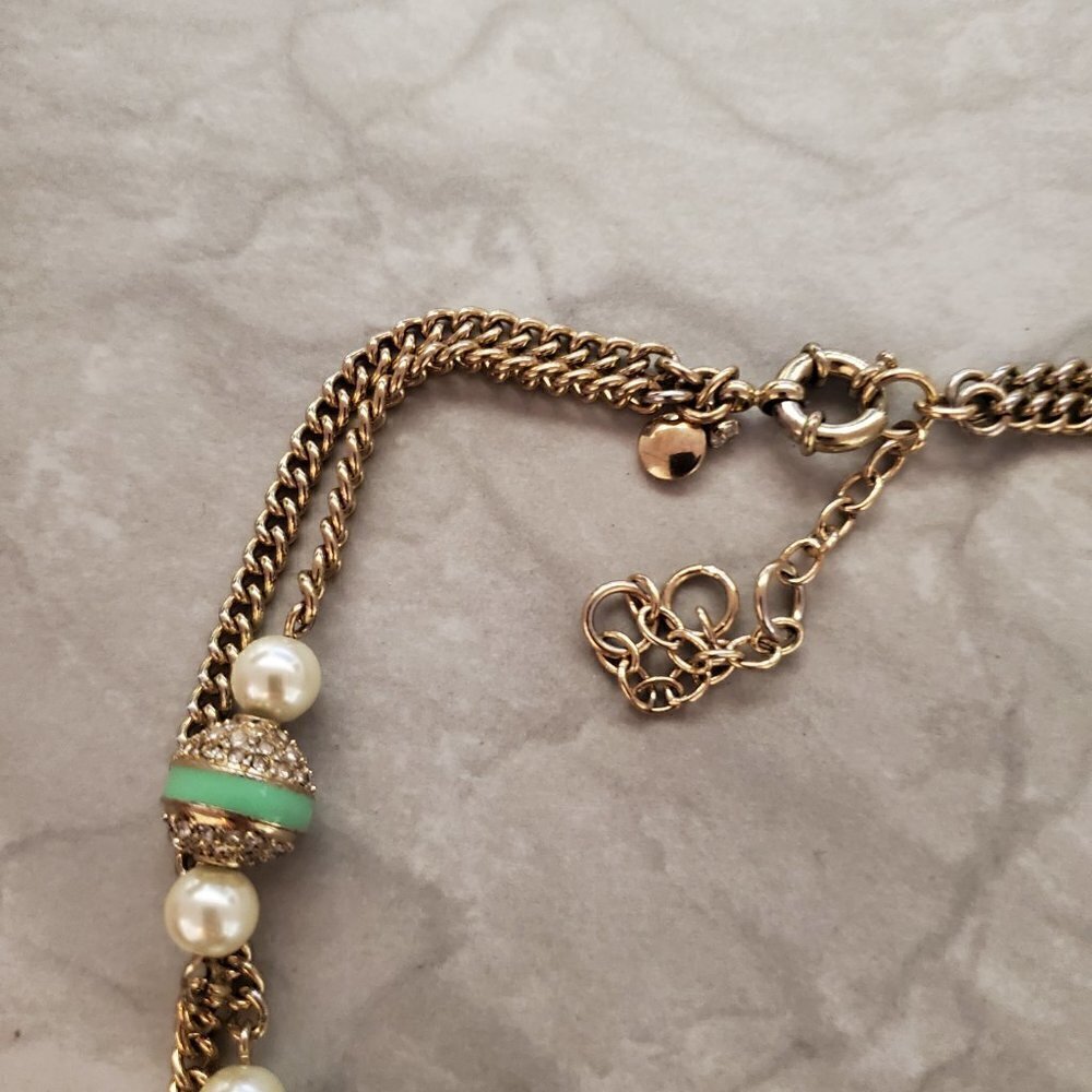 ✨ J.Crew Rhinestone Crystal Pave Ball Pearl Double Chain Necklace ✨ - Picture 8 of 12